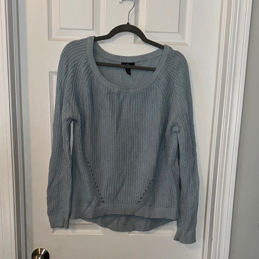 GAP Light Blue Crew Neck Sweater with Ribbed Texture